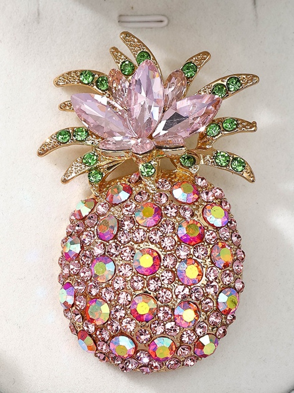 Pink Rhinestone Pineapple Brooch Pin – Vintage Style Crystal Fruit Brooch